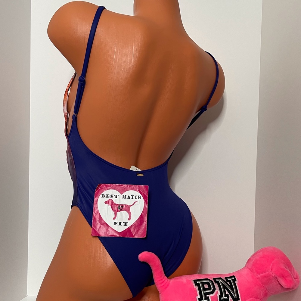 Victoria’s Secret PINK M L Logo One-piece Swimsuit Palm Trees Sunset Shine - Picture 2 of 2